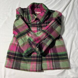 Pink and Green Pea Coat with Long Sleeves and Warm Material